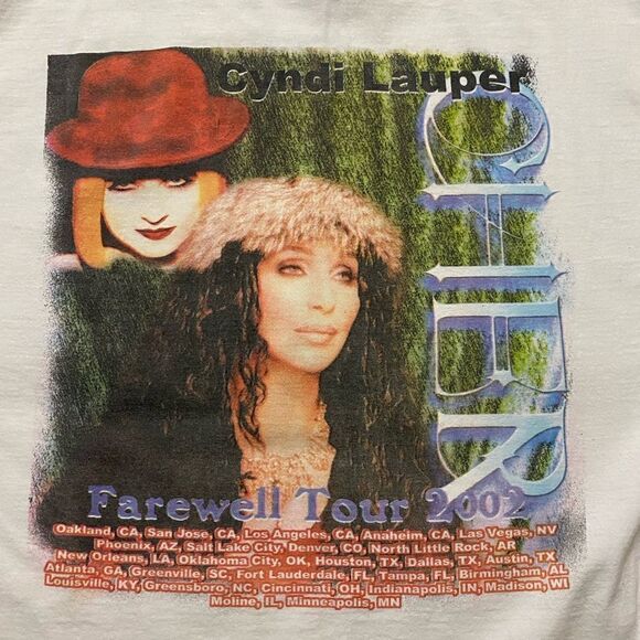 Vintage 2002 Cher / Cyndi  Lauper Living Proof Farewell Tour Shirt Double Sided - Picture 3 of 7